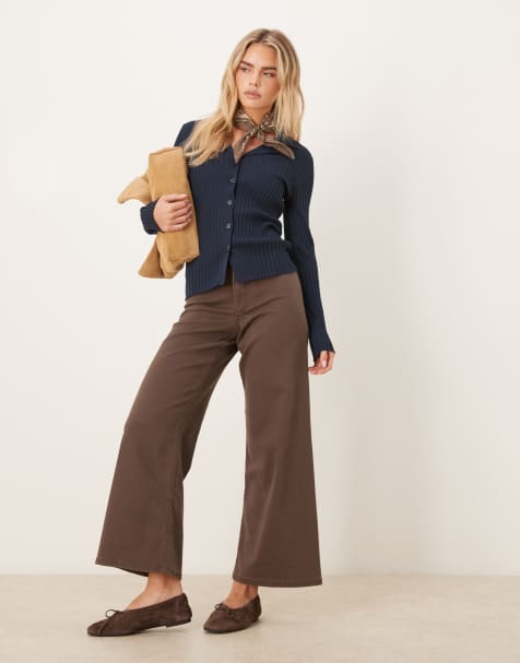 JDY Petite Iris high waist wide leg jeans in brown - view 1