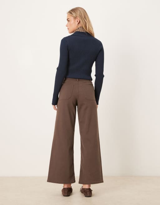 JDY Petite - Iris - Jeans met wijde pijpen en hoge taille in bruin, 2 van 5