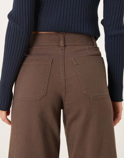 JDY Petite - Iris - Jeans met wijde pijpen en hoge taille in bruin, 4 van 5
