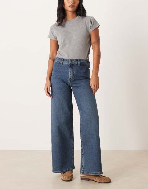 JDY Petite - Jeans a fondo ampio a vita alta blu scuro - view 1