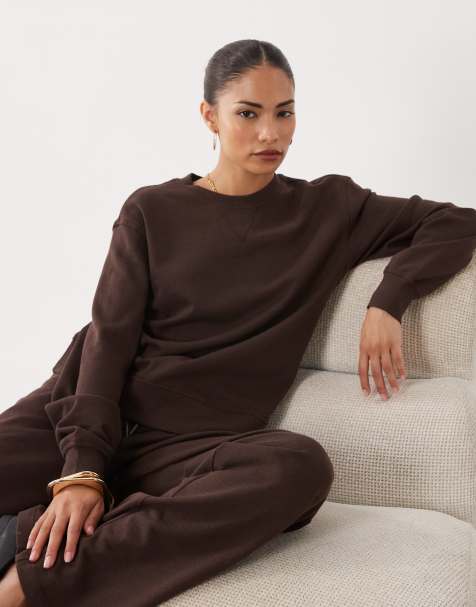 JDY Petite jersey sweatshirt co-ord in chocoladebruin - view 1