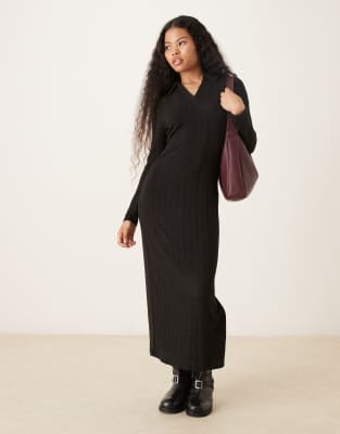 JDY Petite knit polo maxi dress in black