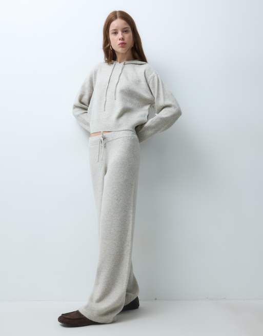 JDY Petite knitted pant co-ord in stone, 2 of 5