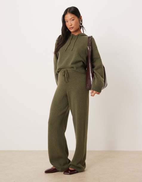 JDY Petite knitted trouser co-ord in khaki