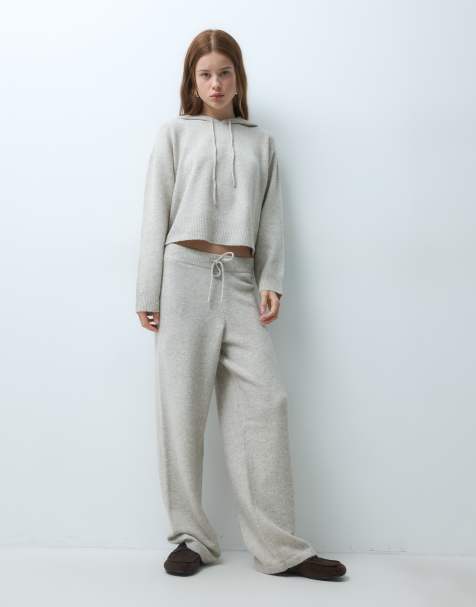 JDY Petite knitted trouser co-ord in stone - view 1