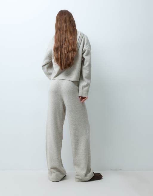 JDY Petite knitted trouser co-ord in stone, 3 of 5