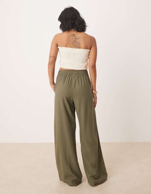 JDY Petite – Leinenhose in Khaki mit weitem Bein, 2 von 5