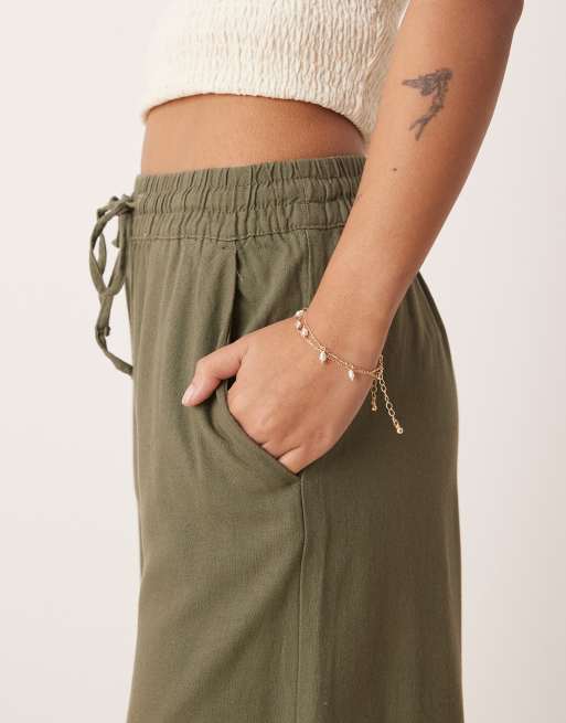 JDY Petite – Leinenhose in Khaki mit weitem Bein, 3 von 5
