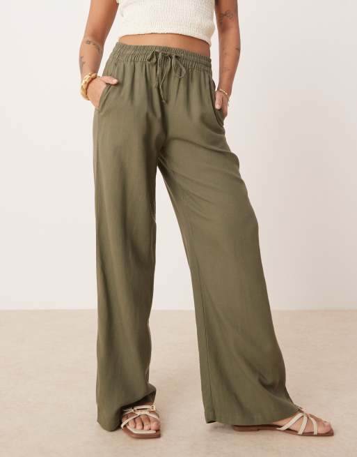 JDY Petite – Leinenhose in Khaki mit weitem Bein, 5 von 5
