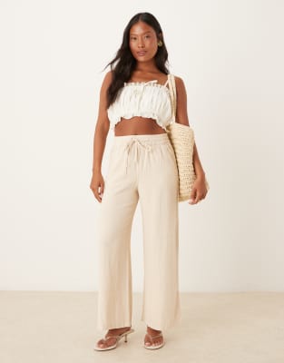 JDY Petite - Leinenhose in Steinbeige mit weitem Bein-Neutral
