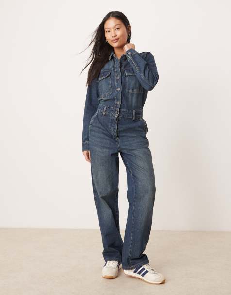 Wide Leg Zara Denim Overalls Wide-leg Denim Jumpsuit – Hibuy Market