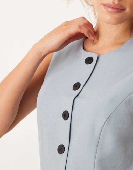 JDY Petite – Longline-Weste in Staubblau mit durchgehender Knopfleiste, Kombiteil, 4 von 4