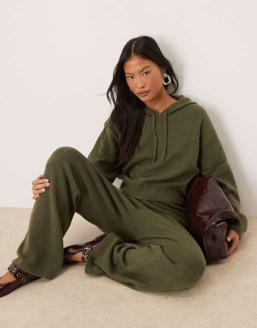 JDY Petite – Luźna dzianinowa bluza z kapturem w kolorze khaki, część zestawu