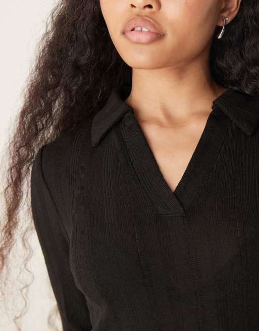 JDY Petite – Maxikleid aus Strick in Schwarz mit Polokragen, 2 von 4