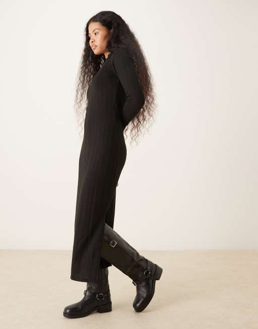 JDY Petite – Maxikleid aus Strick in Schwarz mit Polokragen, 3 von 4