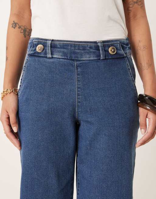 JDY Petite – Mellanblå jeans med vida ben, hög midja och knappdetaljer, 5 av 5