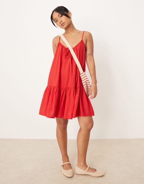 JDY Petite – Minikleid in Rot mit abgesenktem Saum - view 1