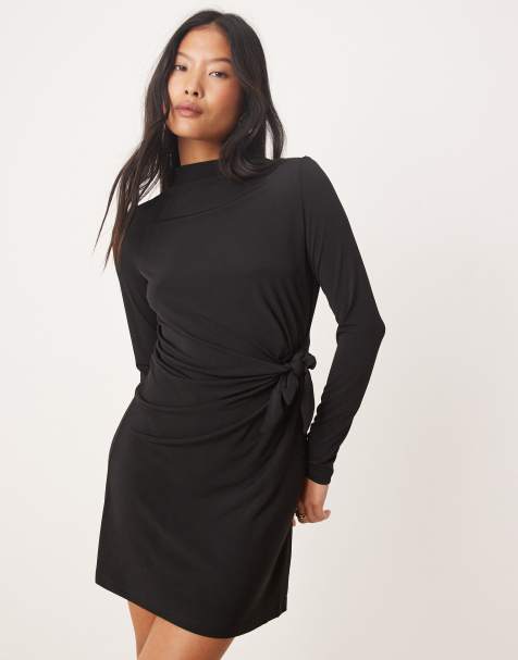JDY Petite – Minikleid in Schwarz mit geknoteter Vorderseite - view 1