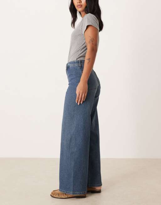 JDY Petite Moon high waist wide leg jeans in mid blue, 3 of 5
