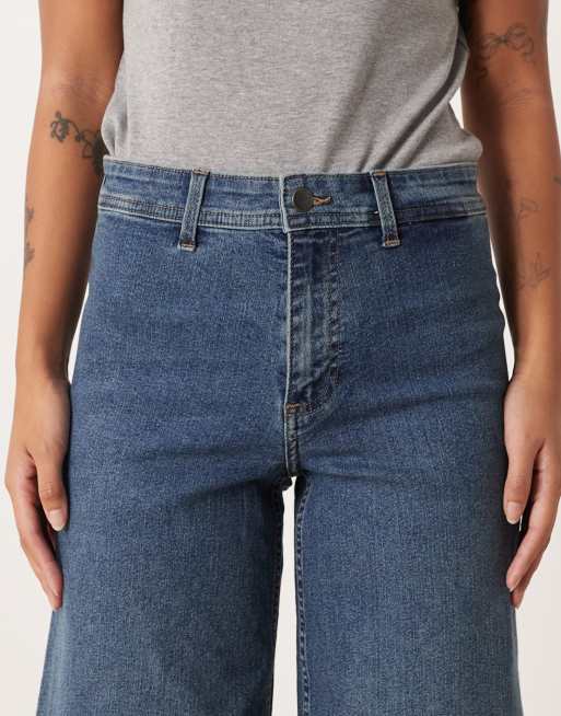 JDY Petite – Moon – Mellanblå jeans med vida ben och hög midja, 4 av 5