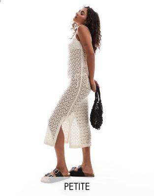 Jdy Petite Open Crochet Midi Tank Dress In Stone-neutral