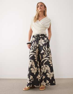 Pantalon ample à imprimé floral - Noir et crème XXSL28
