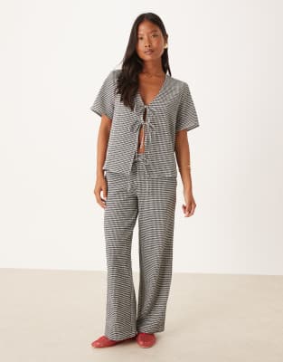 Pantalon d'ensemble ample en crépon à carreaux vichy - Noir S