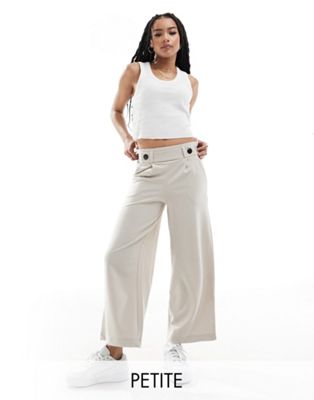 JDY Petite high waisted wide fit tailored trousers in stone  - ASOS Price Checker