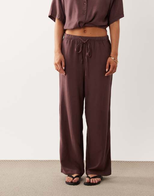 JDY Petite - Pantalon large d'ensemble en lin mélangé - Bordeaux, 2 de 5