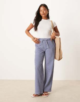 JDY Petite - Pantalon large en crêpe à carreaux vichy - Bleu - view 1