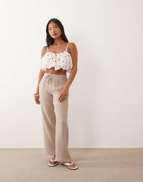 JDY Petite - Pantalon large en gaze - Beige - view 1