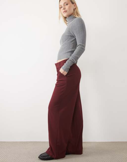 JDY Petite pantalon tailleur à jambe large bordeaux, 3 de 5