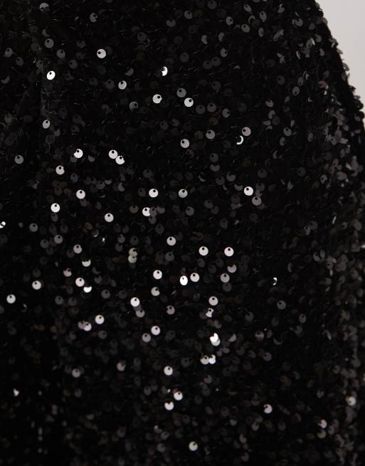 JDY Petite pantalones de pernera ancha de lentejuelas negras, 4 de 5