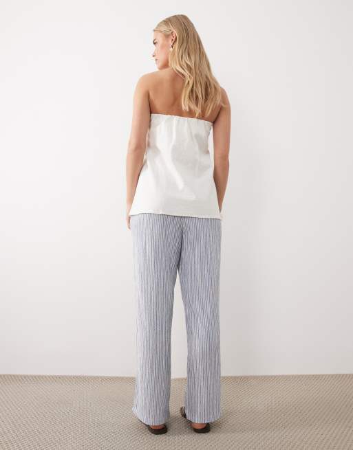 JDY Petite - Pantaloni a fondo ampio blu chiaro a righe, 2 di 5