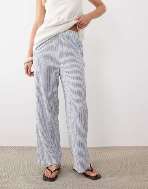 JDY Petite - Pantaloni a fondo ampio blu chiaro a righe, 3 di 5