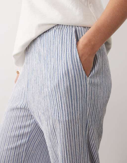 JDY Petite - Pantaloni a fondo ampio blu chiaro a righe, 4 di 5