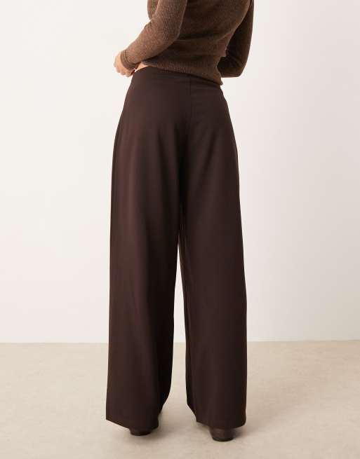 JDY Petite - Pantaloni a fondo ampio marrone cioccolato, 4 di 5