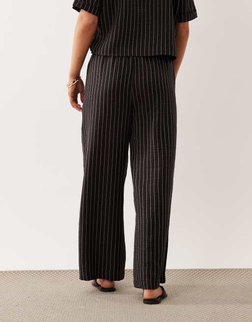JDY Petite - Pantaloni a fondo ampio marroni a righe in coordinato, 5 di 5