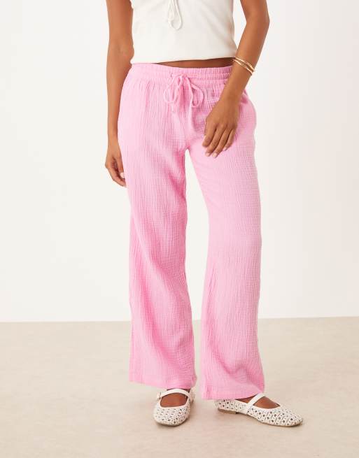 JDY Petite - Pantaloni a fondo ampio rosa in mussola, 2 di 5
