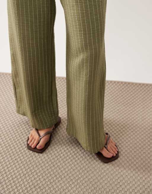JDY Petite - Pantaloni a fondo ampio verdi a righe, 5 di 5