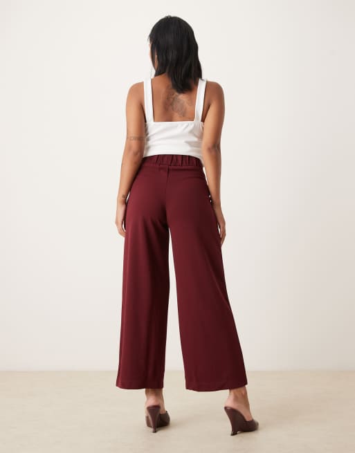 JDY Petite - Pantaloni dad bordeaux a fondo ampio con bottoni, 3 di 5