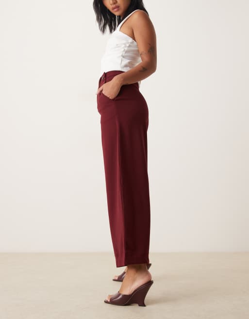 JDY Petite - Pantaloni dad bordeaux a fondo ampio con bottoni, 5 di 5