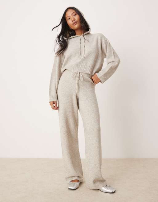 JDY Petite - Pantaloni in maglia color crema in coordinato