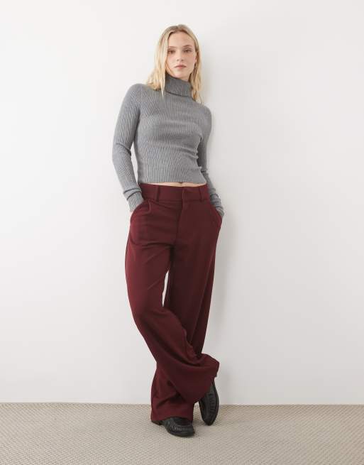 JDY Petite pantaloni sartoriali a gamba larga color bordeaux, 1 di 5