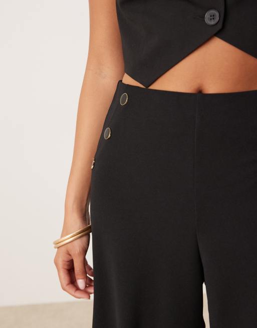 JDY Petite - Pantaloni sartoriali neri con bottoni laterali, 5 di 5