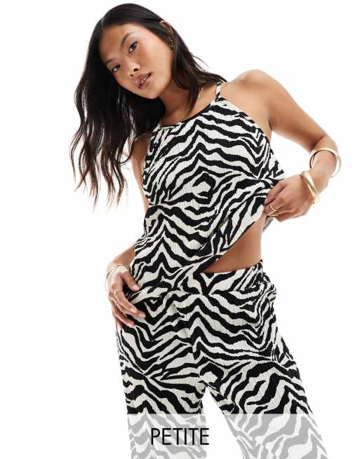 JDY Petite plisse tank top in black & white zebra print (part of a set)