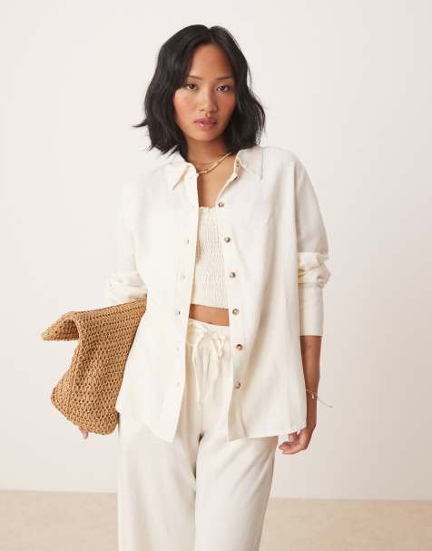 JDY Petite relaxed linen mix shirt in white - part of a set - view 1