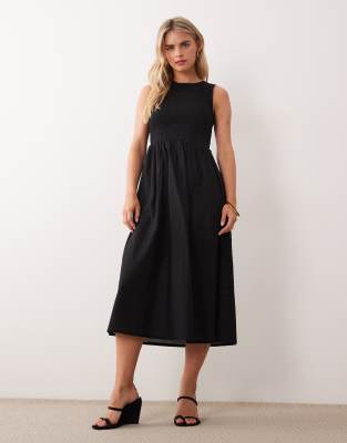 Robe babydoll mi-longue et sans manches avec fronces - Noir S