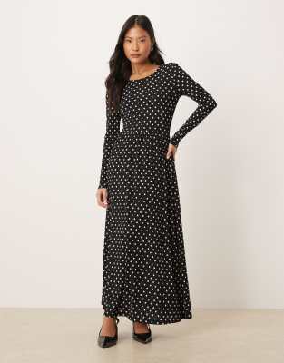 Robe longue à pois - Noir XXS