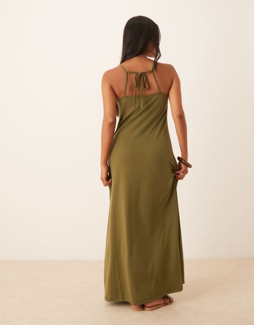 JDY Petite - Robe longue nouée dans le dos - Vert olive, 2 de 4